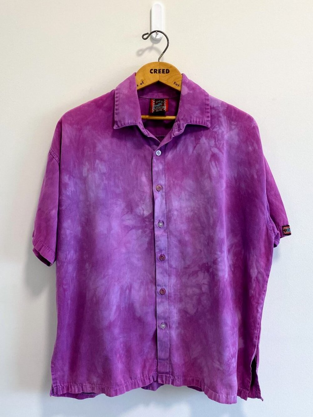 Vintage Purple Tie Dye Short Sleeve Button Down Shirt / Y2K / Made in Canada